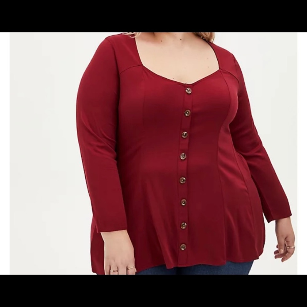 TORRID DARK RED CHALLIS FIT & FLARE BLOUSE 1X